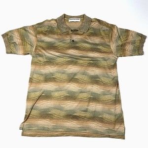 Jhane Barnes Sz L Large  Abstract Geometric Short Sleeve Cotton Knit Polo Shirt